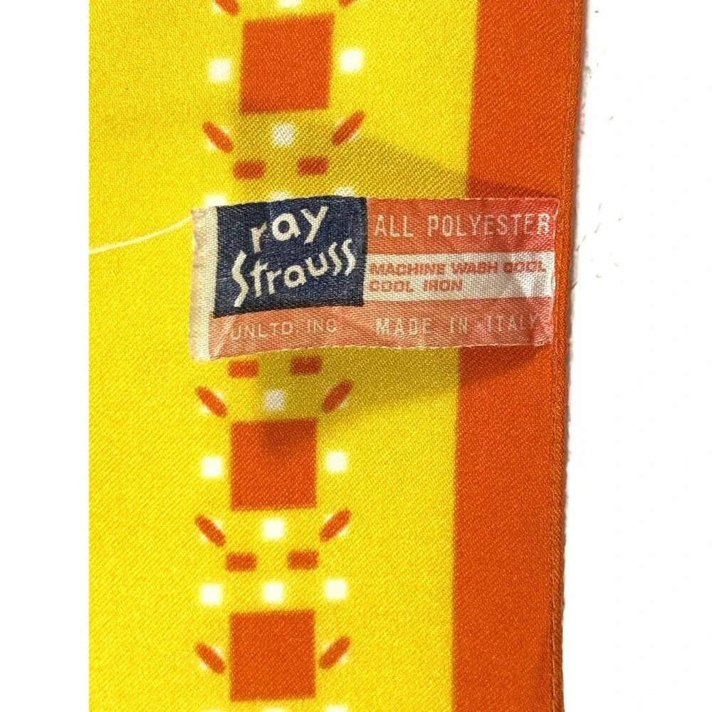 Vintage Ray Strauss Scarf 18” Yellow Orange Geometric Mod Bandana Italy Square